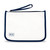 front view of white wet dry bag with navy wrist strap and navy trim