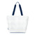 white nylon tote bag with navy straps