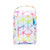 front view of white and rainbow tie dye shoe bag