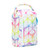 side view of white and rainbow tie dye shoe bag