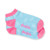 three pack of lawn tennis socks. Blue sock with pink trim, hot pink sock with green trim and yellow sock with red trim. All socks have white tennis court repeating pattern on them