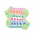 Pair of white socks with lime green heels and toes. Rainbow racquets are printed around the socks.