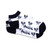 Pair of womens socks in white with navy trim, heel and toes. There are navy crossed racquets and lime tennis balls stitched on the socks