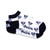 a pair of white socks with navy heels and toes, and navy crossed racquets and rainbow hearts pattern on socks