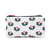 nylon cosmetic bag with a repeat pattern of navy crossed pickleball paddles that have rainbow stripes and a pink pickleball in between the paddles