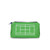 Front view of everyday pouch. Pouch in grass green with navy zipper and white tennis court lines on the front of the pouch. There is a navy and white tennis racquet for a zipper pull.