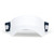 Front view of tennis ball overlap head in the game visor. Front of visor is white and sides are navy with white tennis balls printed on the sides.