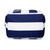 front view of navy and white striped nylon pouch