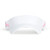 Front view of white kids visor with the words hello love in the colors pink green and navy printed on the sides.