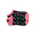 pair of navy kids socks with pink heel and toes with heart and tennis ball pattern stitched on sock