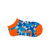 pair of blue camo kids socks with orange heel, toes and orange tennis balls stitched on socks