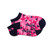 pair of hot pink camo kids socks with navy heel and toes, and navy tennis balls stitched on socks