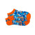 pair of blue camo kids socks with orange heel, toes and orange tennis balls stitched on socks