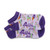 pair of purple kids socks with dark purple heel and toes with roller skates, ice cream and sunglasses stitched on socks