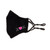 black face mask with white and pink crossed golf clubs and heart printed on one side