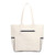 Tan canvas pickleball tote with slip pocket on front with a pickleball paddle inside. Front has navy embroidery that reads "one more game".
