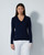 Madelene Dark Navy Cable Knit V-Neck Sweater image 1