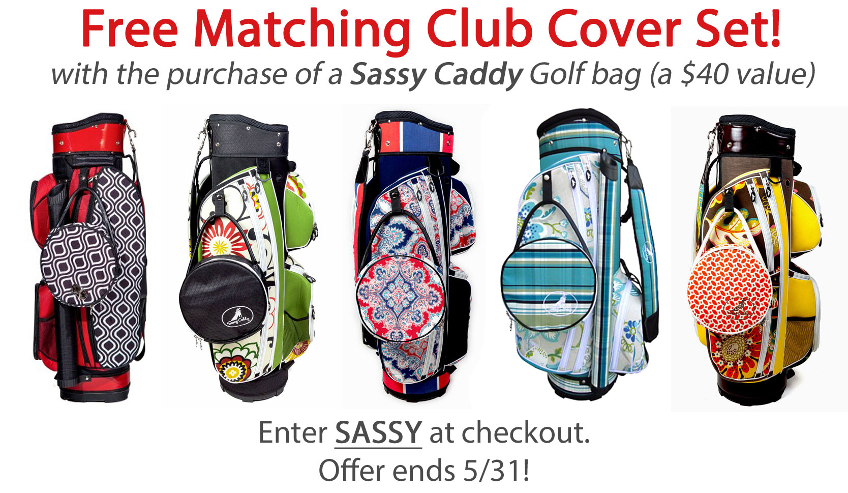 Free Club Covers with Sassy Caddy Golf Bags Pink Golf Tees