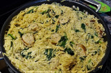 One Pan Sausage, Spinach, and Orzo