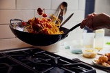 Stir-Fried Spaghetti with Shrimp, Cherry Tomatoes, and Capers