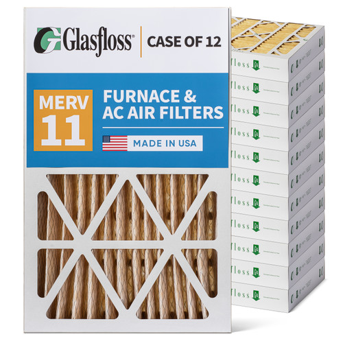 18x25x2 MERV 11 ( FPR 8-9 ) Pleated 2" Inch Air Filters for HVAC Systems by Glasfloss.  Case of 12
