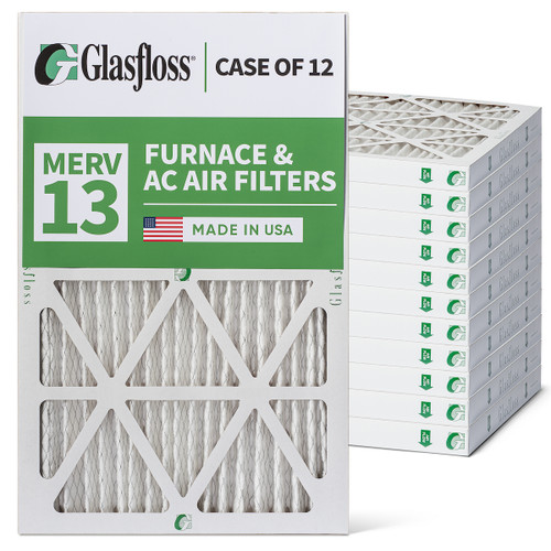 18x25x2 MERV 13 ( FPR 10 ) Pleated 2" Inch Air Filters for HVAC Systems by Glasfloss.  Case of 12