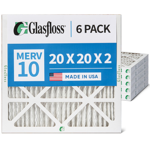 20x20x2 MERV 10 ( FPR 6-7 ) Pleated 2" Inch Air Filters for HVAC Systems by Glasfloss.  6 Pack