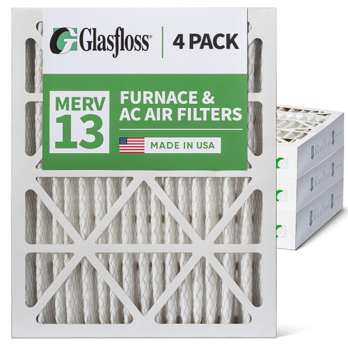18x24x4 MERV 13 ( FPR 10 ) Pleated 4" Inch Air Filters for HVAC Systems by Glasfloss.  4 Pack.   Exact Size: 17-1/2 x 23-1/2 x 3-3/4
