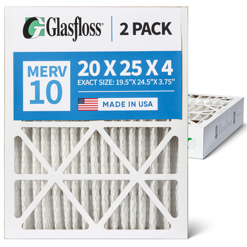 20x25x4 MERV 10 ( FPR 6-7 ) Pleated 4" Inch Air Filters for HVAC Systems by Glasfloss.  2 Pack.   Exact Size: 19-1/2 x 24-1/2 x 3-3/4