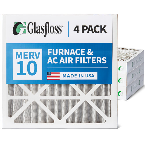 24x24x4 MERV 10 ( FPR 6-7 ) Pleated 4" Inch Air Filters for HVAC Systems by Glasfloss.  4 Pack.   Exact Size: 23-3/8 x 23-3/8 x 3-3/4