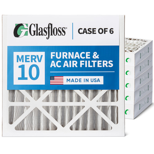 24x24x4 MERV 10 ( FPR 6-7 ) Pleated 4" Inch Air Filters for HVAC Systems by Glasfloss.  Case of 6.   Exact Size: 23-3/8 x 23-3/8 x 3-3/4
