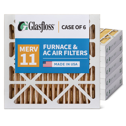 24x24x4 MERV 11 ( FPR 8-9 ) Pleated 4" Inch Air Filters for HVAC Systems by Glasfloss.  Case of 6.   Exact Size: 23-3/8 x 23-3/8 x 3-3/4