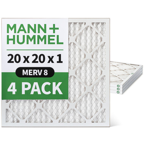 20x20x1 MERV 8 ( FPR 5-6 ) Pleated HVAC Filters for AC and Furnace by Mann+Hummel. Box of 4