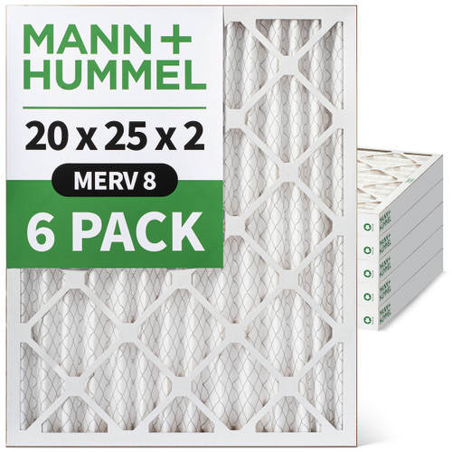 20x25x2 MERV 8 ( FPR 5-6 ) Pleated 2" Inch HVAC Filters for AC and Furnace by Mann+Hummel. 6 Pack