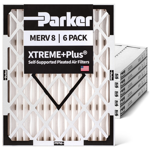 Parker 16x20x1 MERV 8 Xtreme Plus Self-Supported Pleated Air Filters.  6 Pack.  Actual Size: 15.5x19.5x0.75