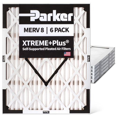 Parker 20x25x2 MERV 8 Xtreme Plus Self-Supported Pleated Air Filters.  6 Pack.  Actual Size: 19.5x24.5x1.75