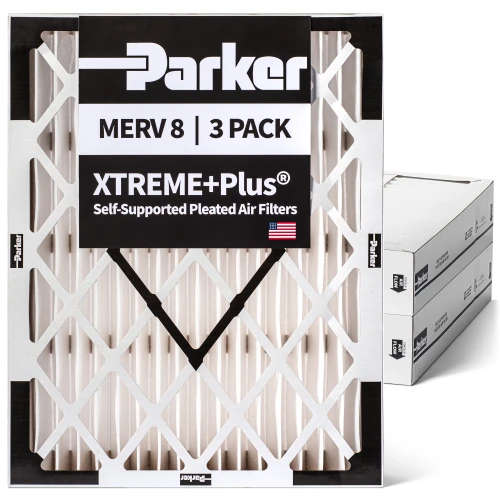 Parker 20x25x4 MERV 8 Xtreme Plus Self-Supported Pleated Air Filters.  3 Pack.  Actual Size: 19.5 x 24.5 x 3.75