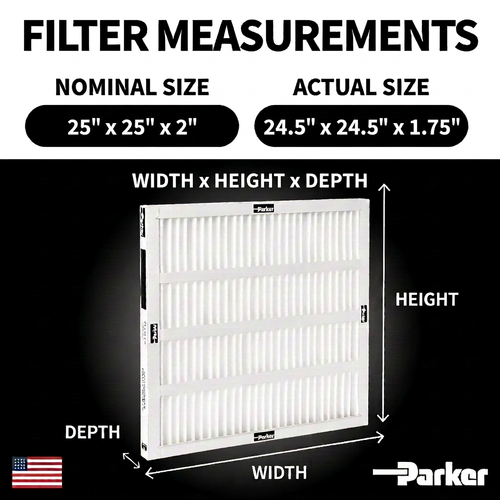 Parker 25x25x2 MERV 8 Xtreme Plus Self-Supported Pleated Air Filters.  Case of 12.  Actual Size: 24.5x24.5x1.75
