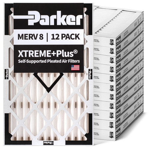 Parker 10x20x2 MERV 8 Xtreme Plus Self-Supported Pleated Air Filters.  Case of 12.  Actual Size: 9.5x19.5x1.75