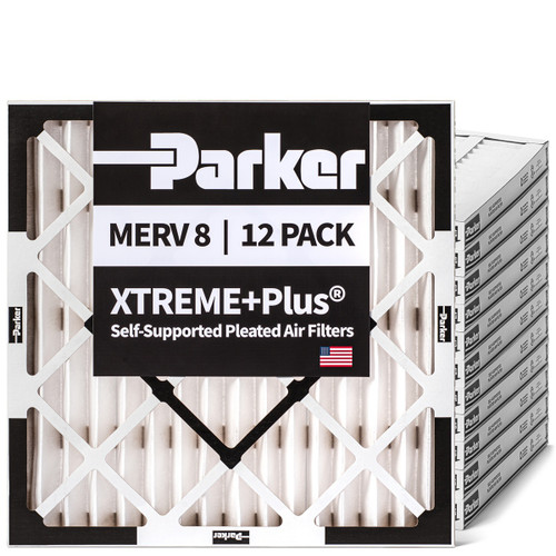 Parker 20x20x2 MERV 8 Xtreme Plus Self-Supported Pleated Air Filters.  Case of 12.  Actual Size: 19.5x19.5x1.75