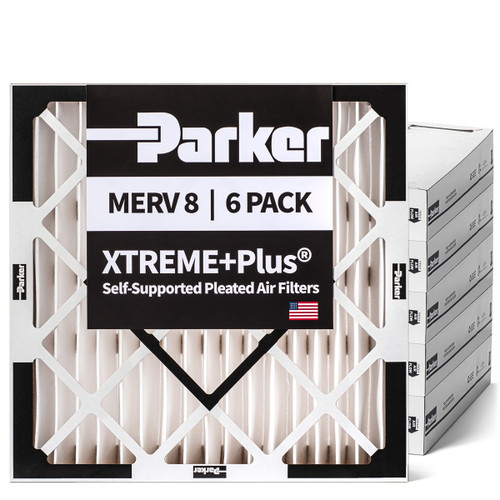 Parker 20x20x4 MERV 8 Xtreme Plus Self-Supported Pleated Air Filters.  Case of 6.  Actual Size: 19.5 x 19.5 x 3.75