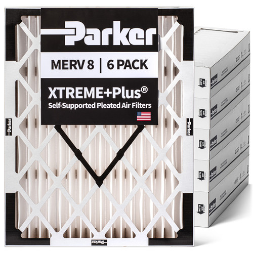 Parker 20x25x4 MERV 8 Xtreme Plus Self-Supported Pleated Air Filters.  Case of 6.  Actual Size: 19.5 x 24.5 x 3.75