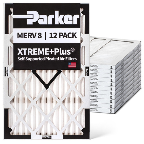 Parker 16x24x1 MERV 8 Xtreme Plus Self-Supported Pleated Air Filters.  Case of 12.  Actual Size: 15.375x23.375x0.75