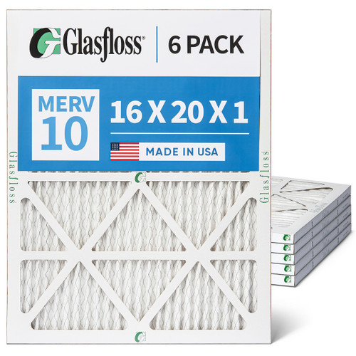 16x20x1 MERV 10 ( FPR 6-7 ) Pleated Air Filters for HVAC Systems by Glasfloss.  6 Pack