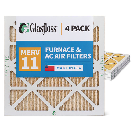 20x20x1 MERV 11 ( FPR 8-9 ) Pleated Air Filters for HVAC Systems by Glasfloss.  Box of 4