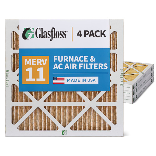 20x22x1 MERV 11 ( FPR 8-9 ) Pleated Air Filters for HVAC Systems by Glasfloss.  Box of 4