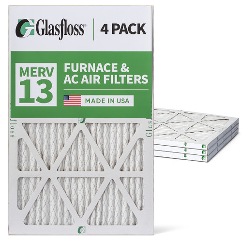 16x24x1 MERV 13 ( FPR 10 ) Pleated Air Filters for HVAC Systems by Glasfloss.  Box of 4