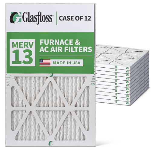 16x24x1 MERV 13 ( FPR 10 ) Pleated Air Filters for HVAC Systems by Glasfloss.  Case of 12
