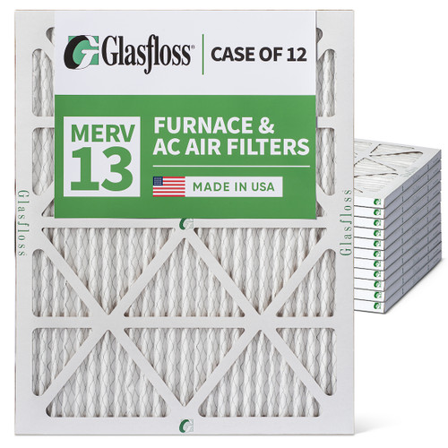 20x24x1 MERV 13 ( FPR 10 ) Pleated Air Filters for HVAC Systems by Glasfloss.  Case of 12