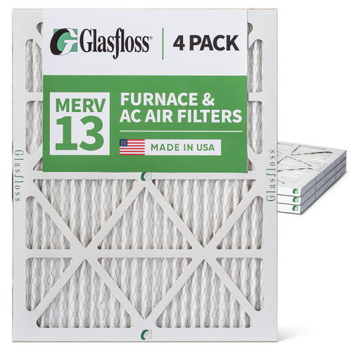 20x25x1 MERV 13 ( FPR 10 ) Pleated Air Filters for HVAC Systems by Glasfloss.  Box of 4